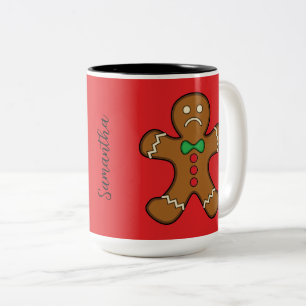Sad Gingerbread Man Add your Name Two-Tone Coffee Mug