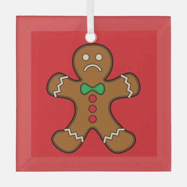 Sad Gingerbread Man Glass Tree Decoration (Front)