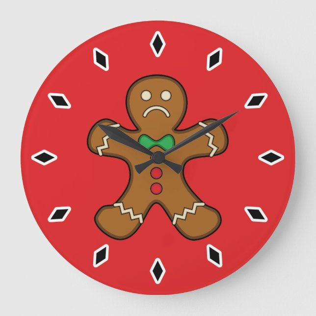 Sad Gingerbread Man Large Clock (Front)