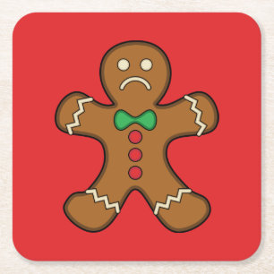Sad Gingerbread Man Square Paper Coaster