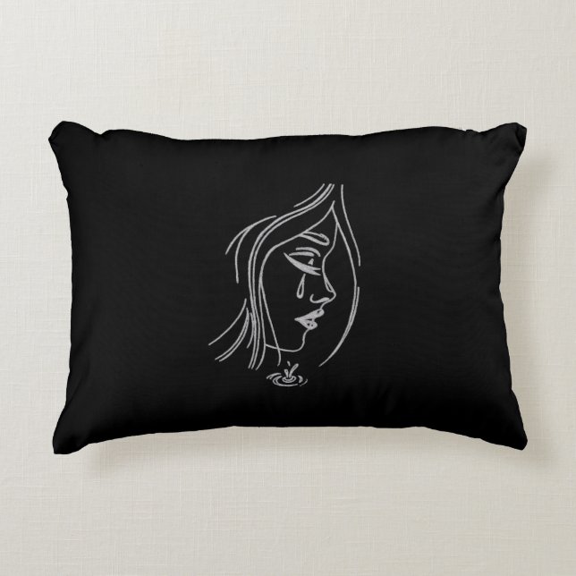 Sad Girl Pillow in Black (Front)