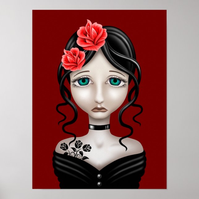 Sad Girl with Red Roses Poster (Front)