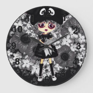 Sad Goth Girl - Kawaii Chibi cartoon Large Clock