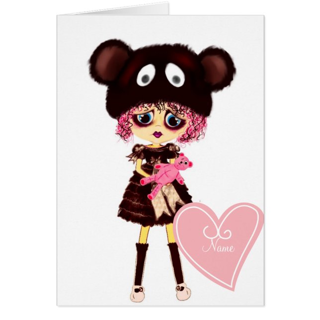 Sad Goth Girl, Kawaii chibi with teddybear (Front)