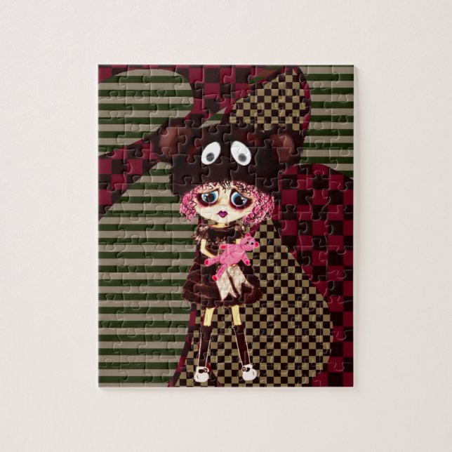 Sad Goth Girl, Kawaii chibi with teddybear Jigsaw Puzzle (Vertical)