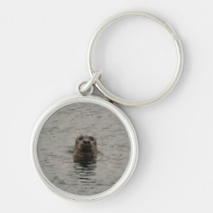 Sad Harbour Seal in the Rain Wildlife Art Key Ring