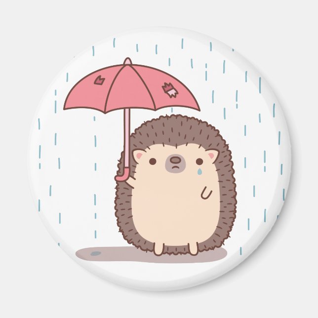 Sad Hedgehog In Rain With Torn Umbrella Magnet (Front)