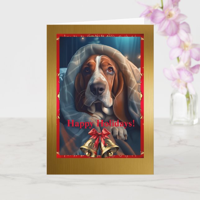 Sad Hound Christmas, 5" x 7" Folded Greeting Card (Orchid)