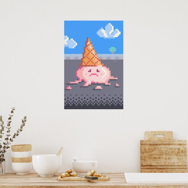 Sad Ice cream Cone Pixel Art Poster (Kitchen)