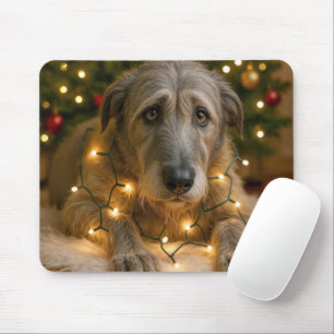 Sad Irish Wolfhound Tangled In Holiday Lights Mouse Mat