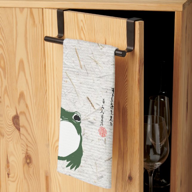 Sad Japanese Frog Toad 19th Century  Tea Towel (Thirds Fold)