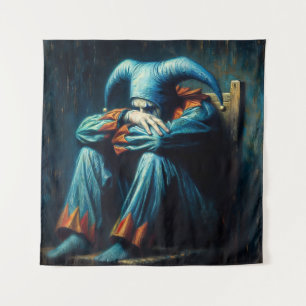 Sad Jester In Blue and Orange  Tapestry