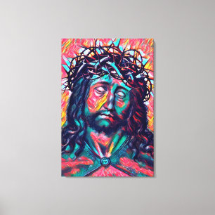 Sad Jesus Christ Face Thorn Crown Abstract art Canvas Print