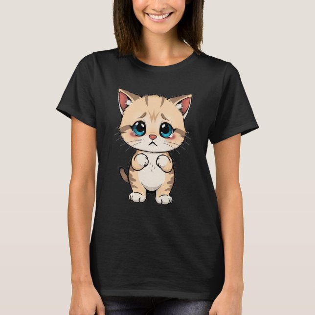 Sad Kitten Meme Standing Cat Silly Funny Cat Lover T-Shirt (Front)