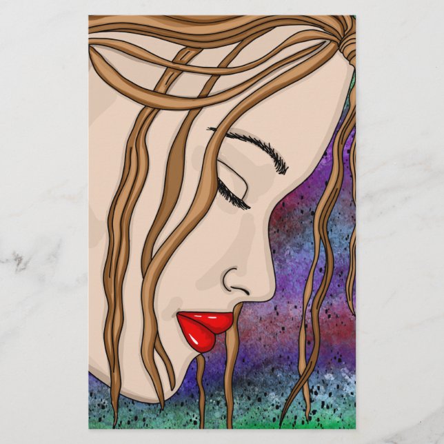 Sad Lady in Deep Thought Digital Art Stationery (Front)