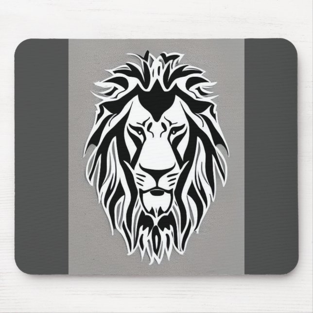 Sad lion black and white decal grey background mouse mat (Front)