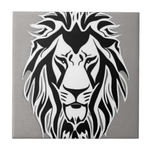 Sad lion black and white decal grey background tile