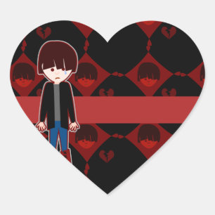 Sad Lonely Emo Boy Heart Sticker
