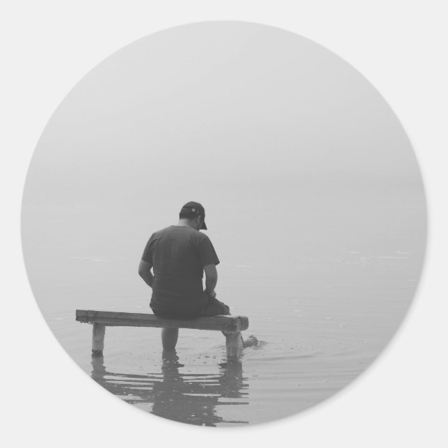 Sad Lonely Man Contemplating Life  Classic Round Sticker (Front)