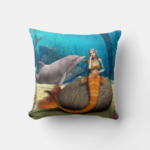 Sad Mermaid and Dolphin Cushion