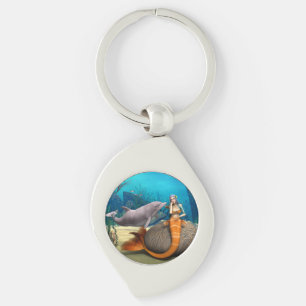 Sad Mermaid and Dolphin Key Ring