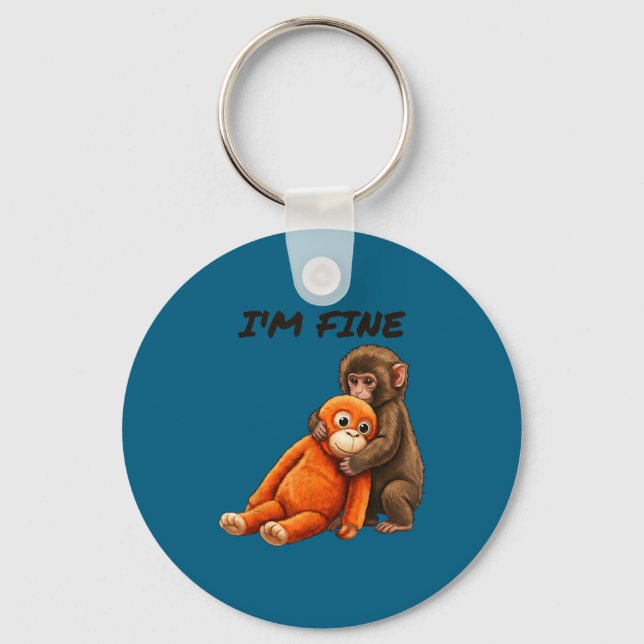 Sad monkey punch meme with an orange toy i'm fine  key ring (Front)