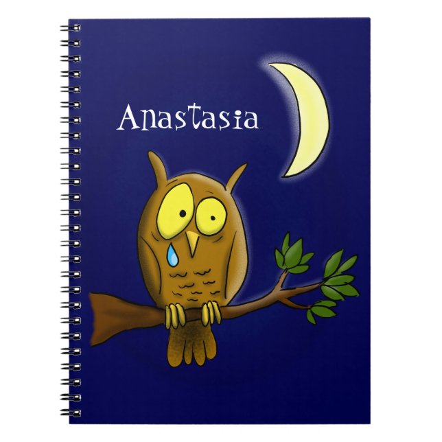 Sad owl with tear and moon missing you cartoon notebook (Front)