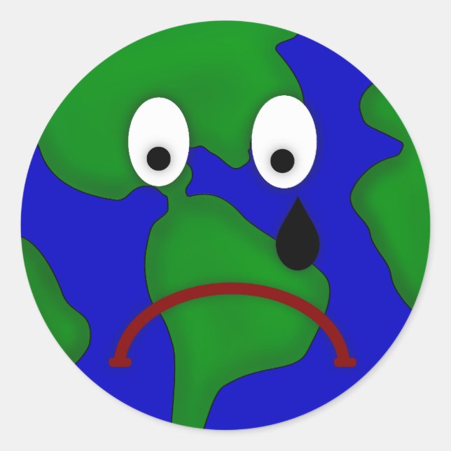 Sad Planet Earth Design Classic Round Sticker (Front)