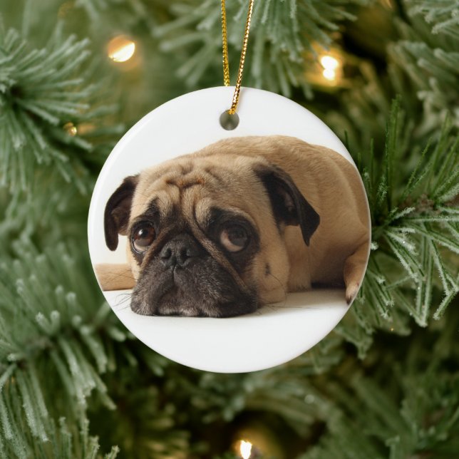 Sad Pug Ceramic Tree Decoration (Tree)