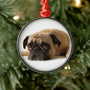 Sad Pug Metal Tree Decoration