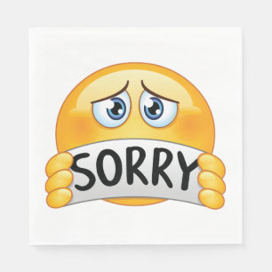 Sad Sorry Emoji Face Holding Apology Sign Napkin