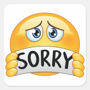 Sad Sorry Emoji Face Holding Apology Sign Square Sticker