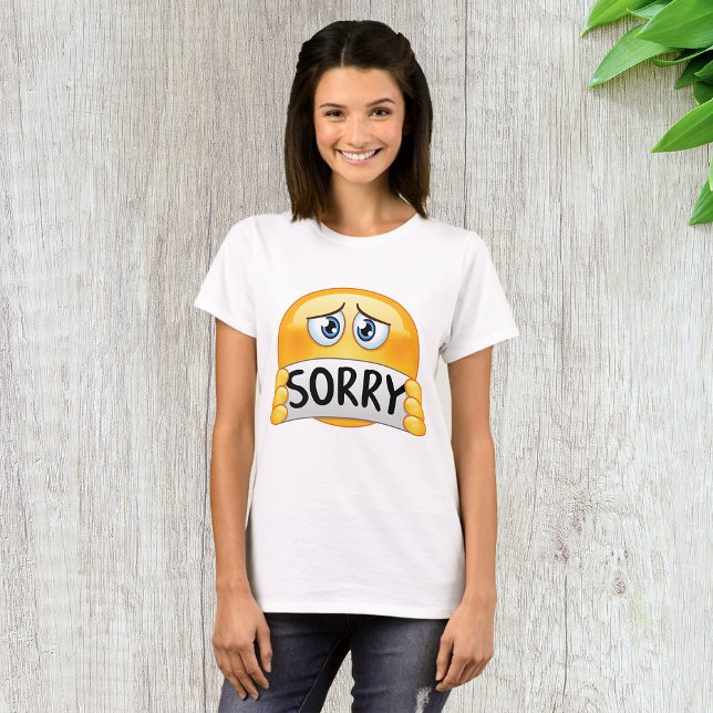 Sad Sorry Emoji Face Holding Apology Sign T-Shirt (Creator Uploaded)