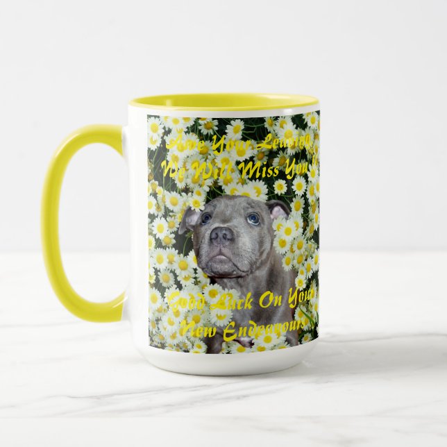 Sad Staffy Puppy Awe Your Leaving Design, Mug (Left)