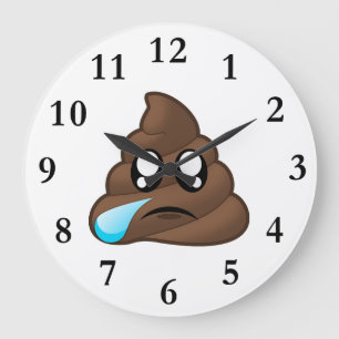 Sad Tear Poop Emoji Large Clock