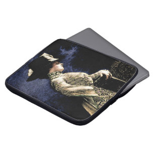 Sad Vintage Victorian Woman with Feather Hat Laptop Sleeve