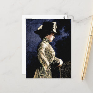 Sad Vintage Victorian Woman with Feather Hat Postcard