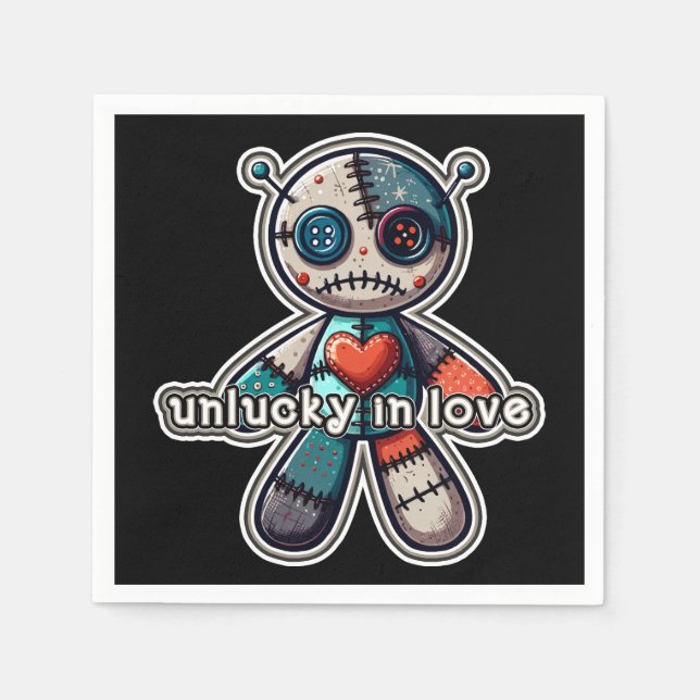 Sad VOODOO Doll Bear UNLUCKY in LOVE Napkin (Front)