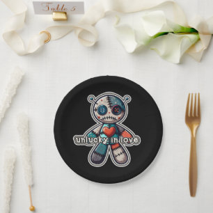 Sad VOODOO Doll Bear UNLUCKY in LOVE Paper Plate