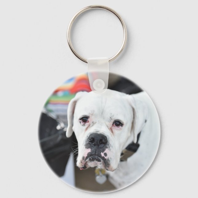 Sad White Boxer Key Ring (Front)