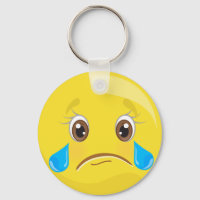 Sad With Tears Emoticon Keychain