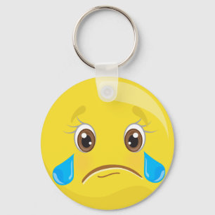 Sad With Tears Emoticon Keychain