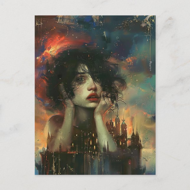 Sad Woman Above the Castle Postcard (Front)