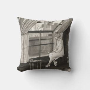 Sad woman staring out window1940s, woman, vintage, cushion