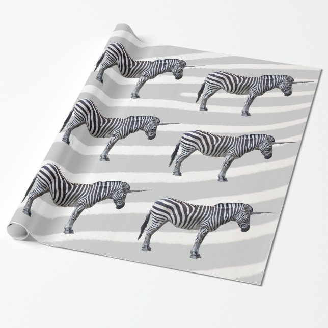 Sad Zebra Unicorn Wrapping Paper (Unrolled)