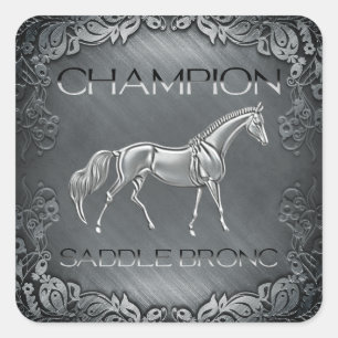 Saddle Bronc Champion Rodeo Engraved Plaque Square Sticker