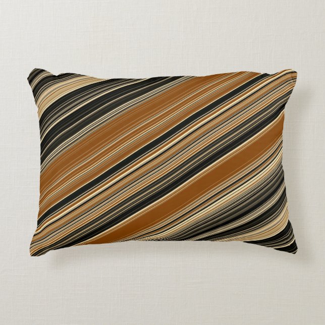 Saddle Brown and Black Striped Pattern Decorative Cushion (Front)