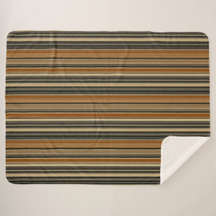 Saddle Brown and Black Striped Pattern Sherpa Blanket
