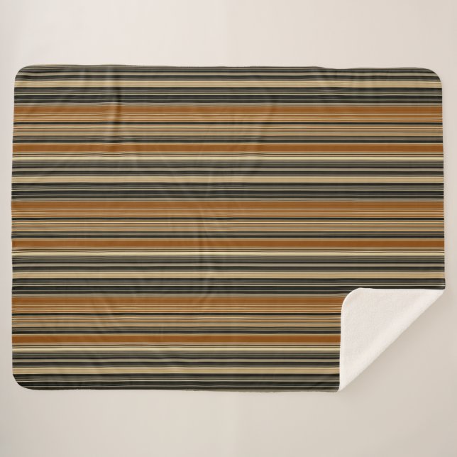 Saddle Brown and Black Striped Pattern Sherpa Blanket (Front (Horizontal))