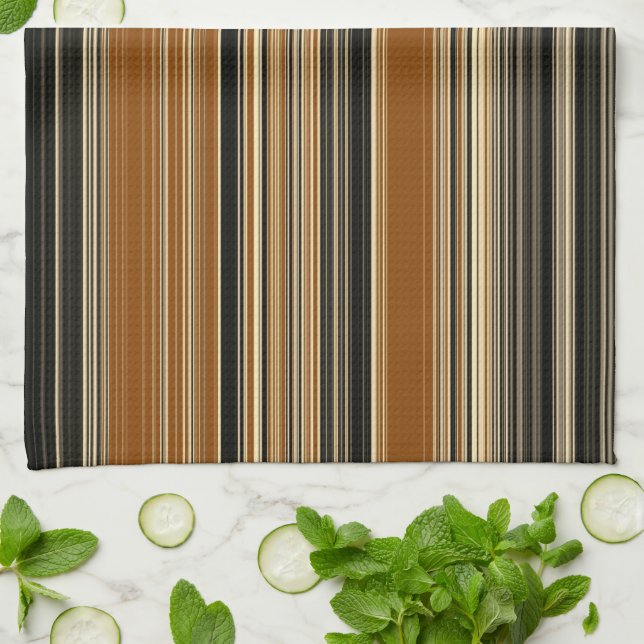 Saddle Brown and Black Striped Pattern Tea Towel (Folded)